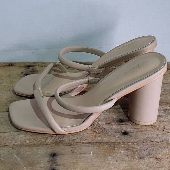 Amazon.com | Arromic Women Arromic Women\'s Heeled Sandals Square Toe‎ Two Strap Block Heels nude